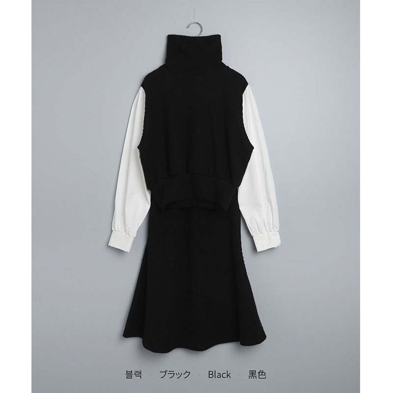 ANNAS 正韓高領毛衣魚尾裙套裝 加厚坑條針織衫長裙 拼接顯瘦氣質套裝 7