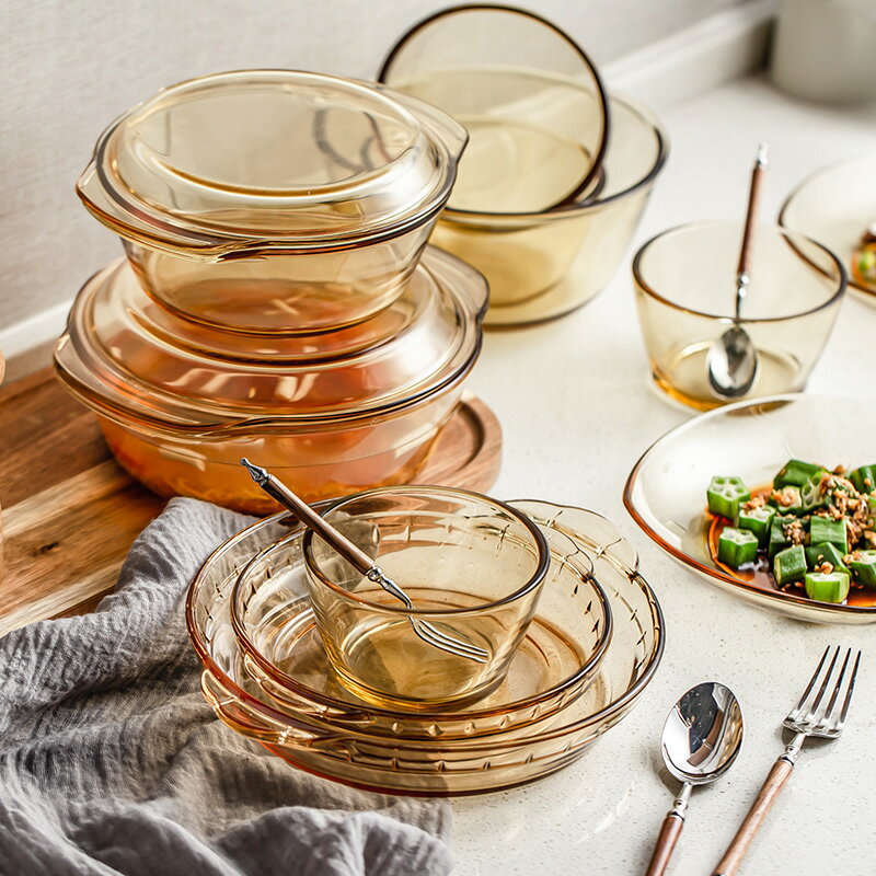 玻璃碗耐熱拉面碗菜盤米飯碗湯碗水果沙拉碗烤盤碗碟套裝家用餐具