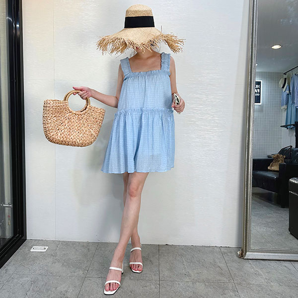 ANNAS 正韓 實拍 不易皺 木耳邊背心洋裝 短裙 短洋裝 無袖洋裝 顯瘦 女神 蛋糕裙 氣質 雪紡 特價 韓國製 韓國 3