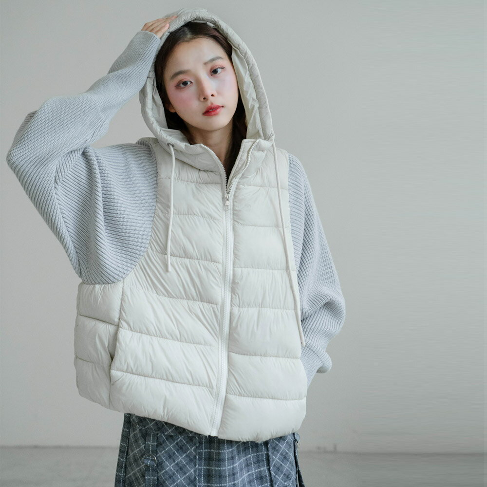 ★限時下殺$1080★MIUSTAR連帽抽繩鋪棉拼接針織袖拉鍊外套(共2色)1125預購【NR2432】