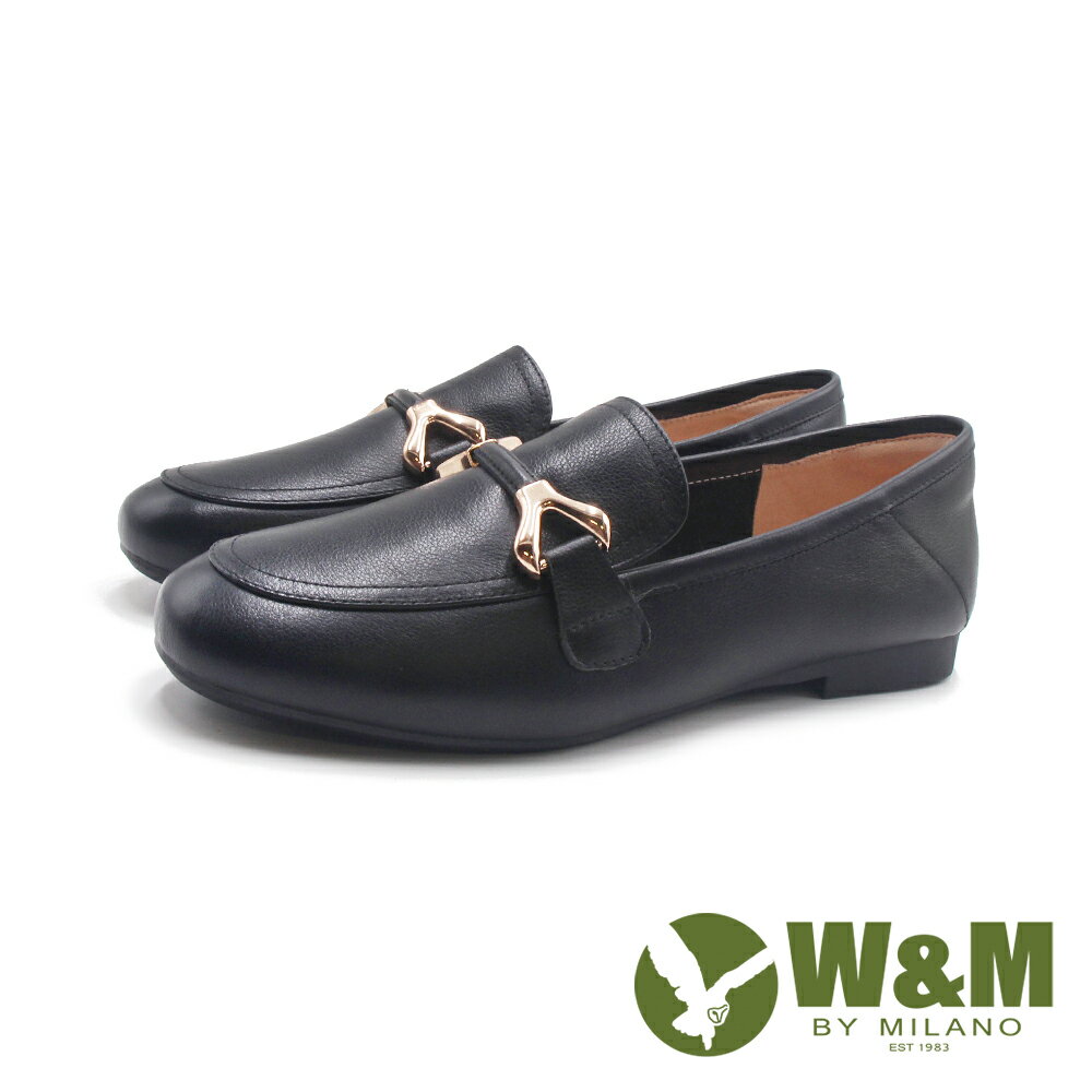 W&M(女)金YY圓頭平底樂福鞋 女鞋-黑