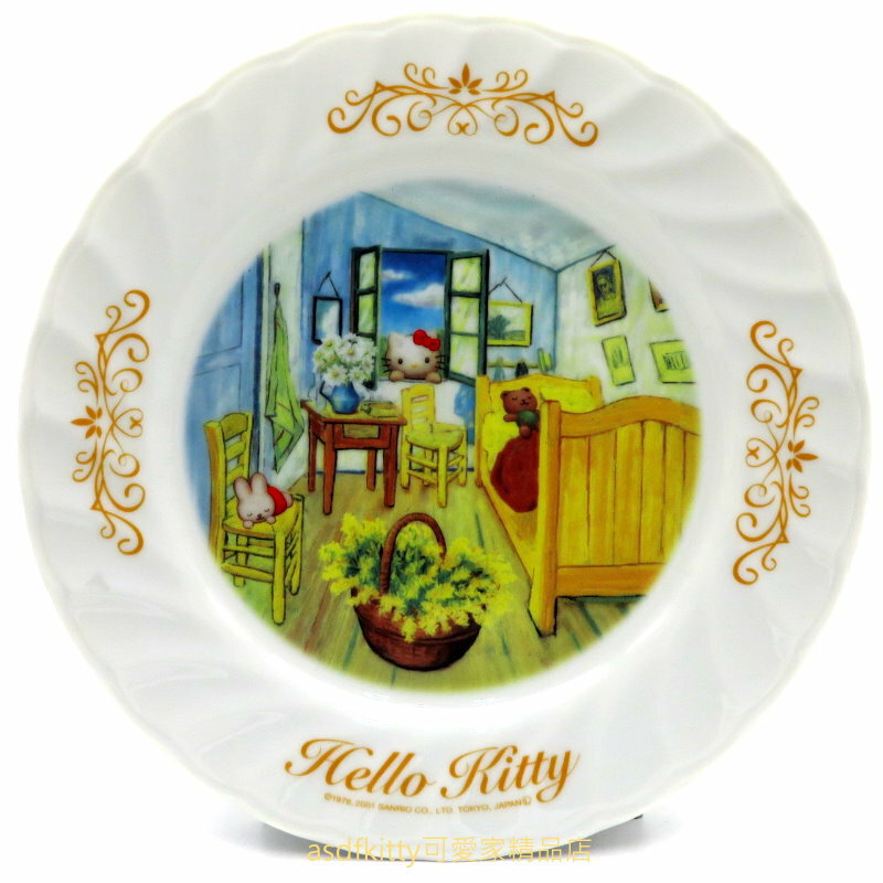 asdfkitty*KITTY收藏級古典陶瓷繪盤-房間一隅-2001年絕版商品-外盒泛黃-日本正版