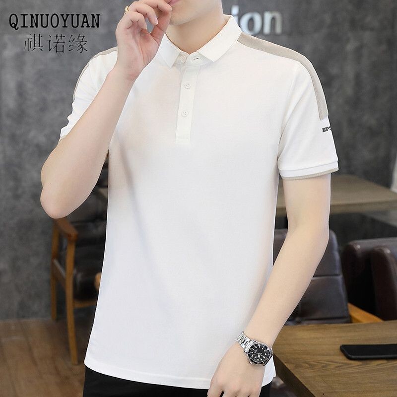 拚色翻領POLO衫男|大碼82.5公斤男裝上衣|夏季POLO衫|珠地網眼商務短袖衫|外貿半袖上衣|韓版打底衫|純色上衣