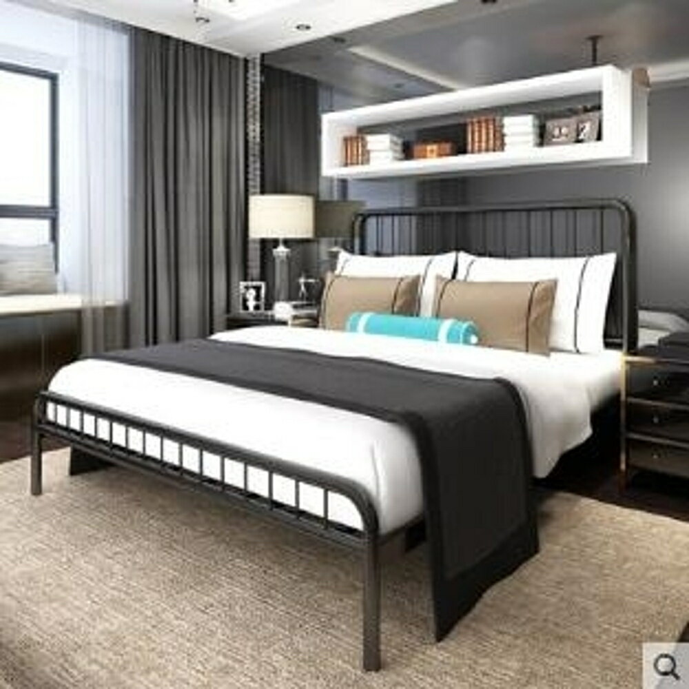 簡約床 歐式簡約現代創意鐵藝床成人鐵架床單人床1.2 1.5 1.8米雙人床 全館85折起 JD