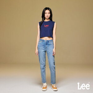 Lee 女款 413 刺繡符號 LOGO 馬毛皮牌 高腰標準小直筒牛仔褲 10.5oz Jade | 101+ & Cooling
