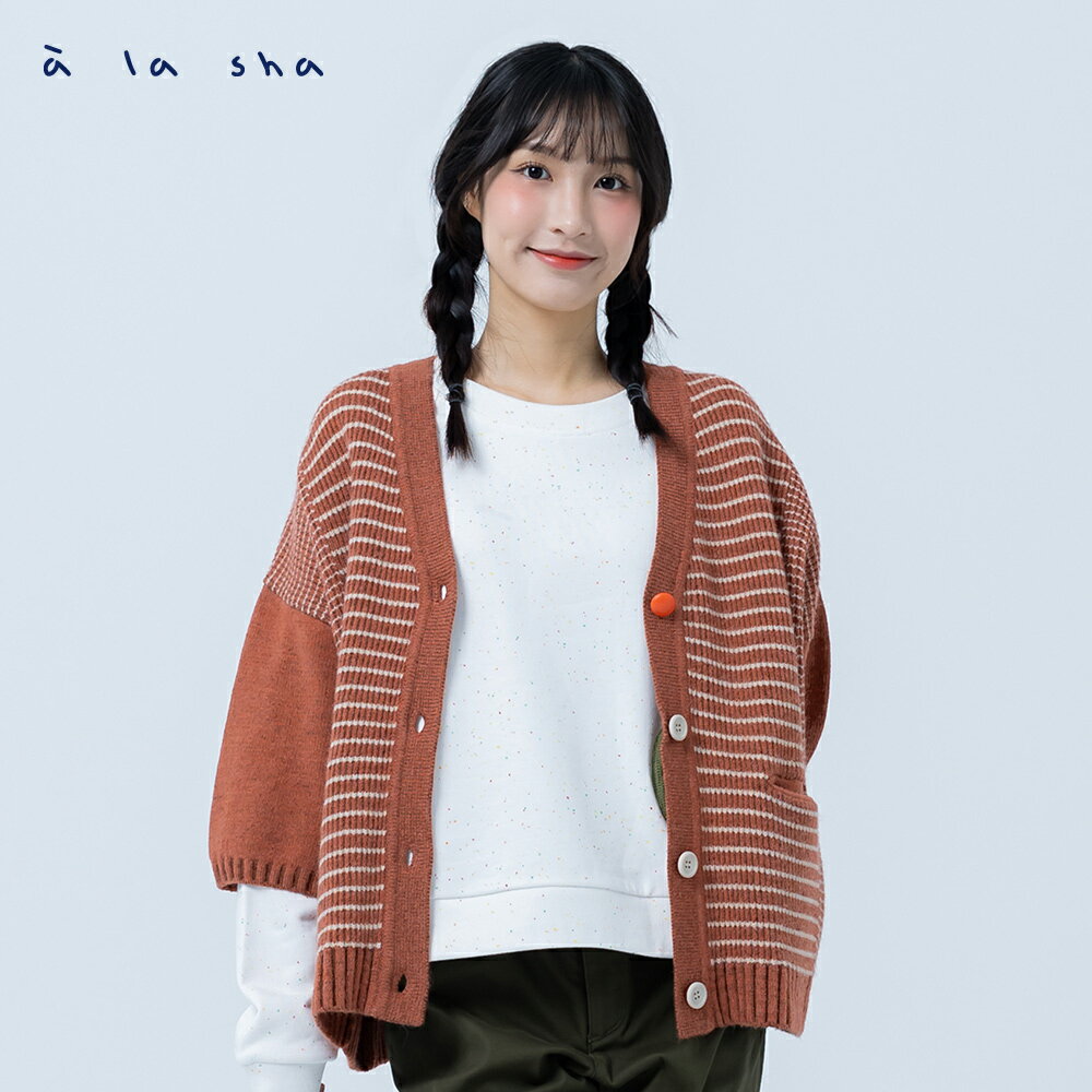 a la sha 條紋拼接針織罩衫