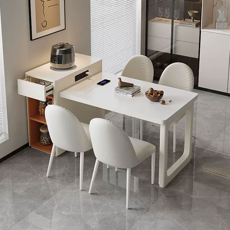 奶油風島臺餐桌椅組合家用一體可伸縮客廳小戶型現代極簡巖板餐桌