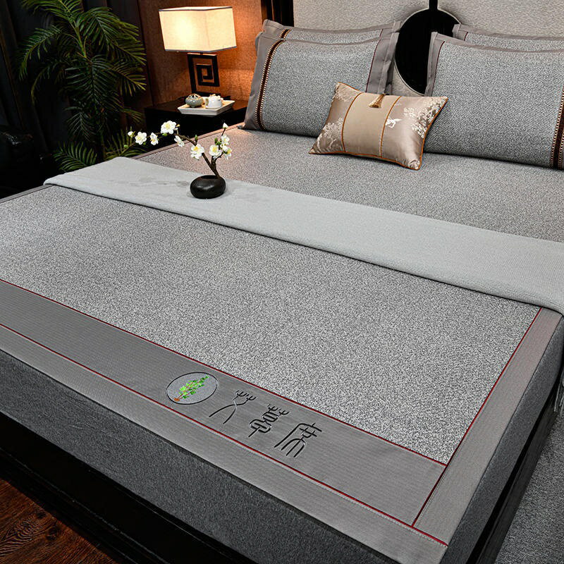 藤席涼蓆三件式家用冰絲席子冬夏兩用草蓆夏季天然純艾草蓆子 超涼爽冰絲涼蓆 冰絲 6