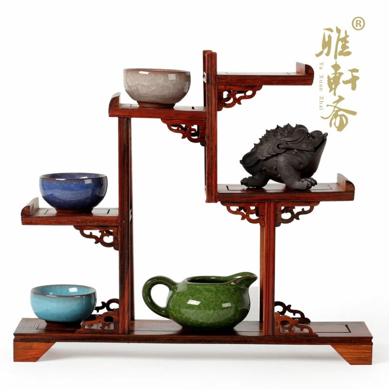 中式明清紅木家具奇石底座茶壺架 酸枝木雕博古架 紫砂壺古玩底座