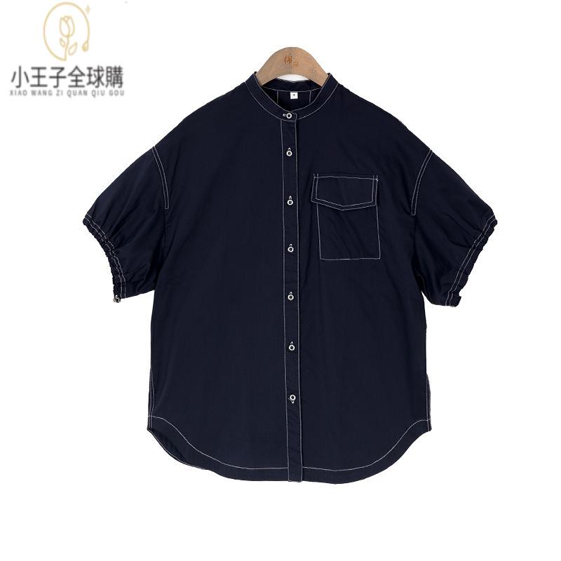 【公司現貨速發】免運 開發票 小王子女裝夏秋款純棉明線設計簡約通勤百搭立領顯瘦五分袖女士襯衫女裝上衣 流行女裝 棉麻 早秋 日韓女裝