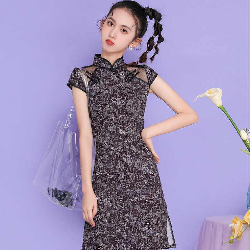 時尚旗袍年輕款少女中國風現代改良版小個子連衣裙性感國潮短款夏