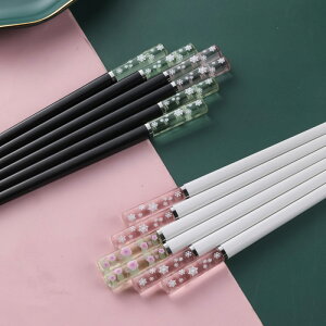 琥珀櫻花高檔合金筷個性防滑日式筷子家用抗菌耐高溫創意網紅筷子