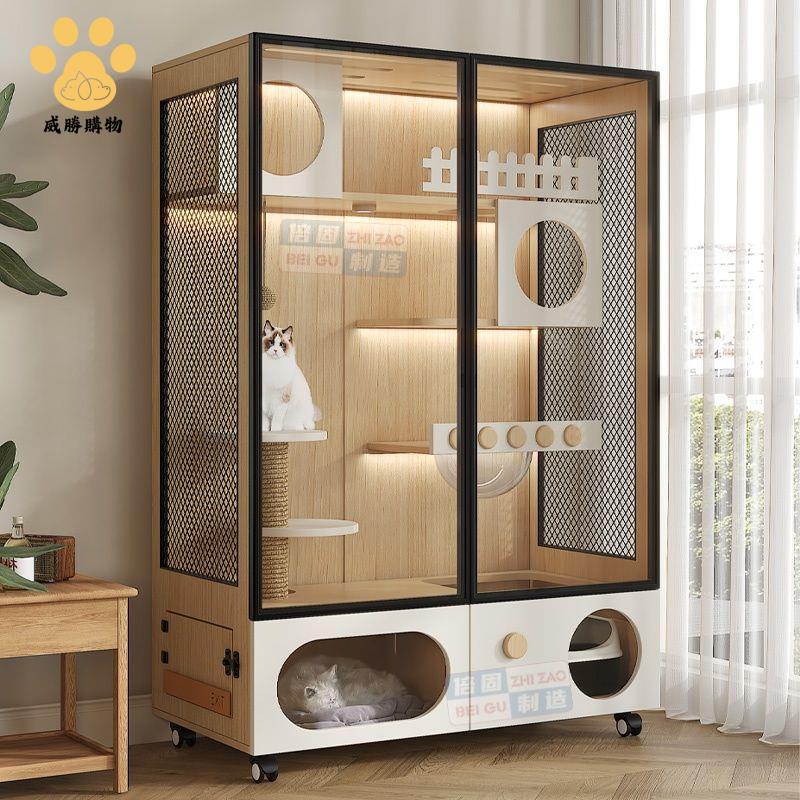 免運 貓別墅 貓籠子家用室內貓窩貓屋 超大自由空間貓咪房子實木 貓舍貓櫃【WS9/28】