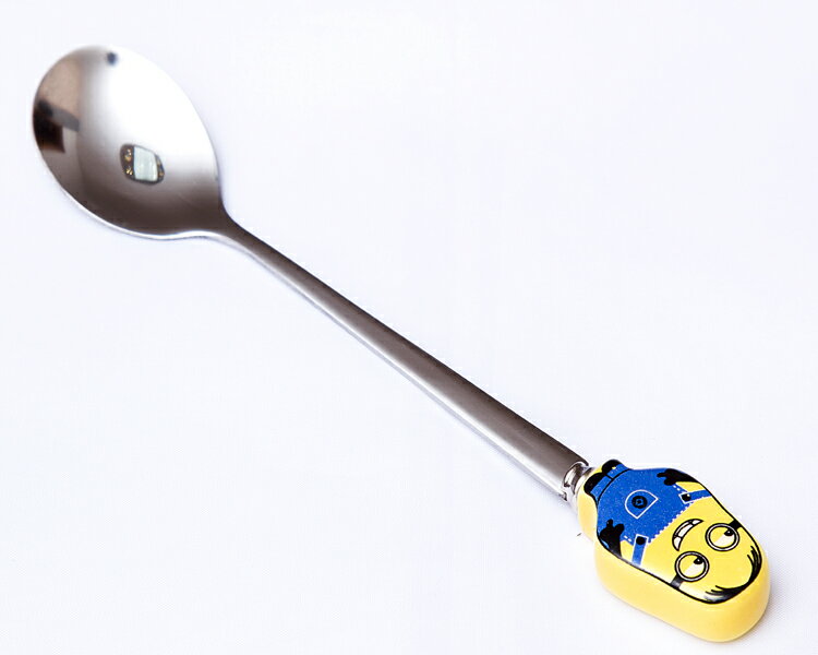 韓國式創意小黃人陶瓷柄小清新勺子不銹鋼兒童可愛卡通咖啡勺