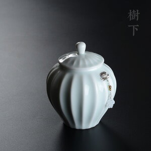 日式青瓷醒茶罐手工淡雅陶瓷茶葉罐小號創意隨身茶罐功夫茶具配件1入