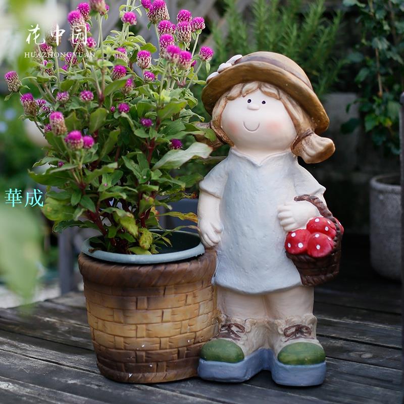 花盆創意個性可愛女孩造型戶外花園庭院佈置多肉卡通陽臺院子裝飾