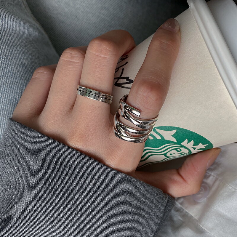 925純銀時間戒指女小眾設計時尚羅馬數字開口食指戒個性螺旋指環 4