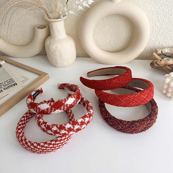 正韓 紅色系髮箍 新年 過年 農曆年 喜氣 亮片 金蔥 小香風 小香 髮帶 正紅 酒紅 聖誕節 韓國 3