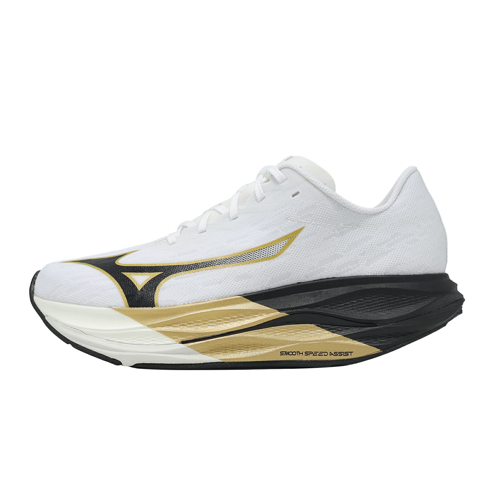 Mizuno 美津濃 競速跑鞋 Wave Rebellion Flash 3 男鞋 白黑金 緩衝 J1GC2621-01