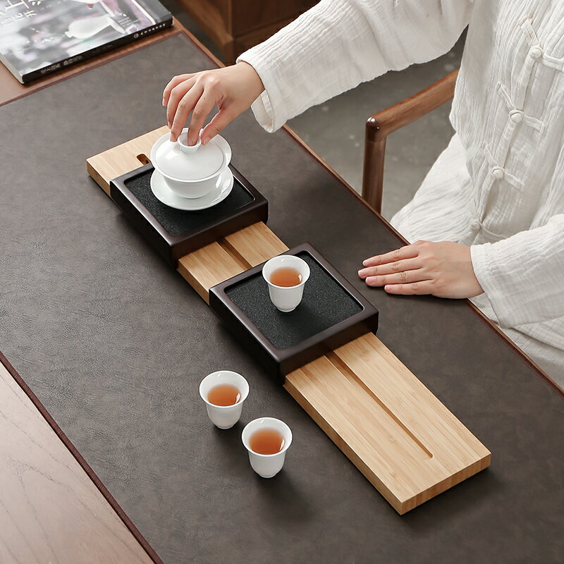 小型茶盤家用儲水式托盤瀝水茶具茶臺一人用簡易正方茶海竹干泡盤