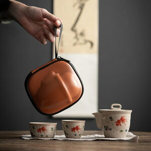 免運 茶具系列 陶瓷仿古快客杯 中式功夫茶具一壺兩杯防燙旅行茶具套裝