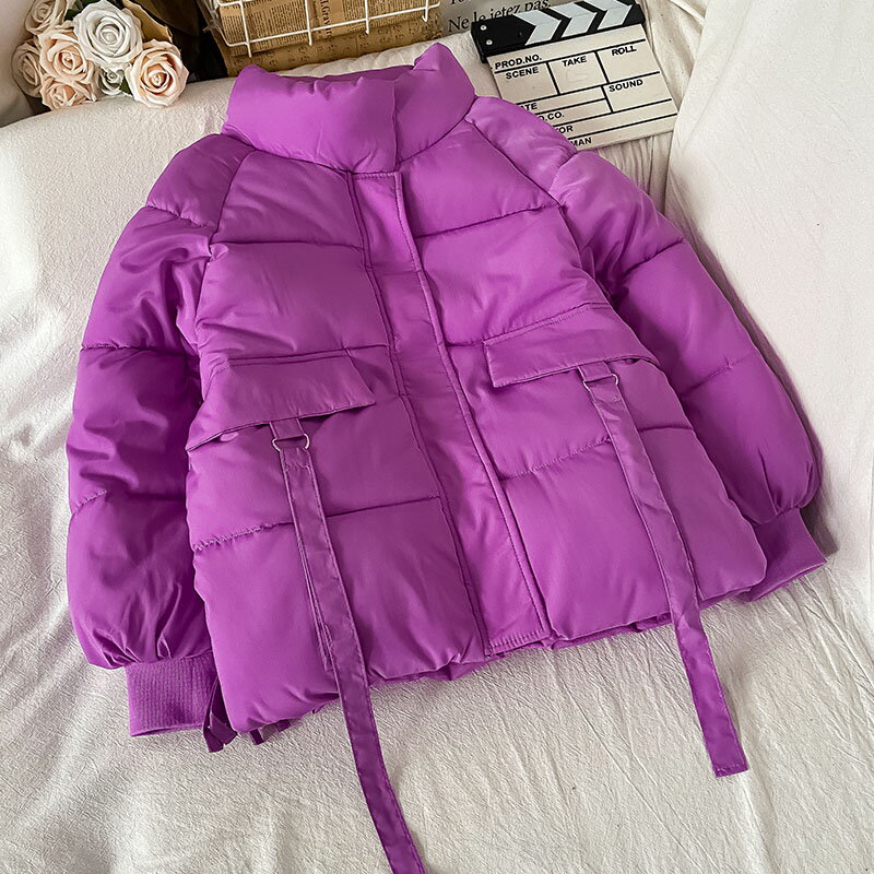紫色小個子棉服外套女新款冬季棒球服初冬ins棉衣冬裝棉襖