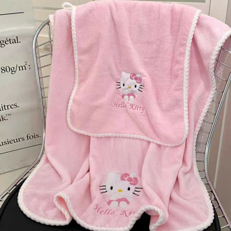 Hellokitty兒童洗澡浴巾女裹巾吸水速乾學生宿舍洗臉巾珊瑚絨毛巾