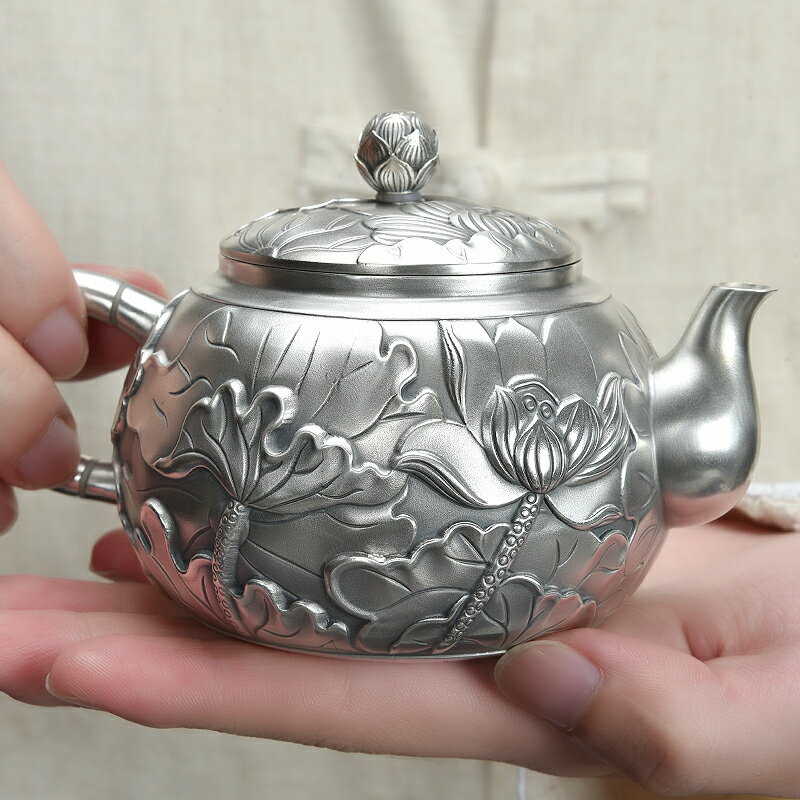 泰安銀業泡茶純銀999功夫茶具套裝純手工中式茶道家用純銀茶壺