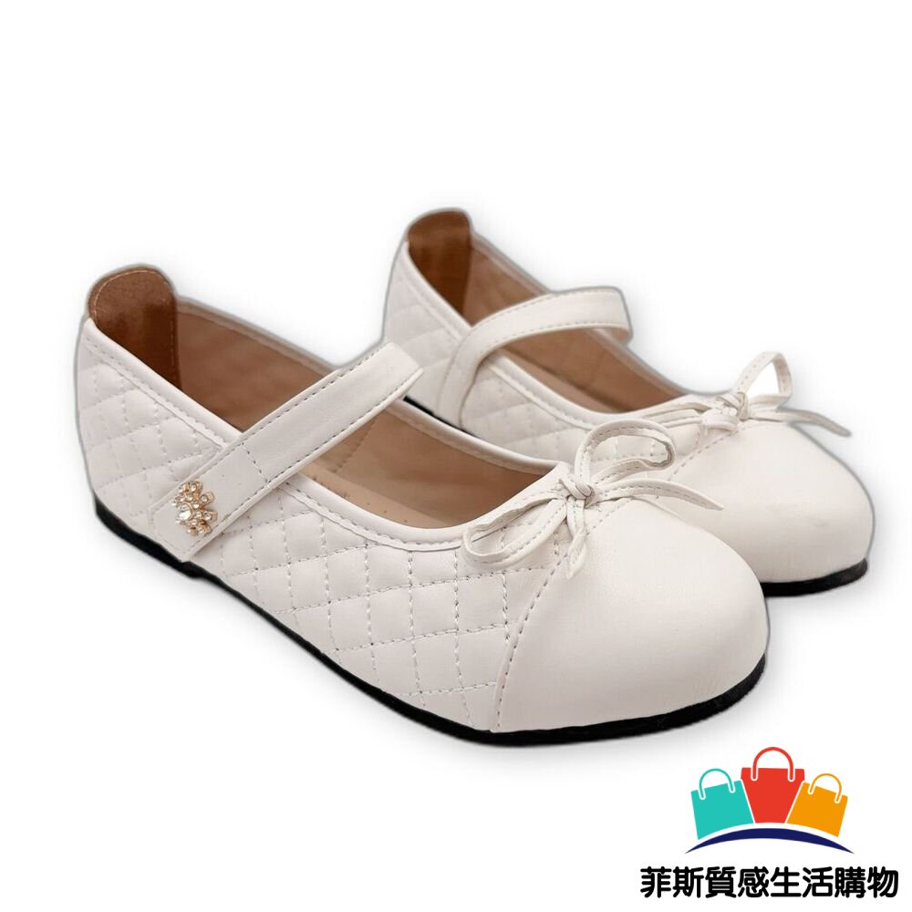 【斷碼出清不退不換】菱格鑽花公主鞋-白色 - 女童鞋 皮鞋 娃娃鞋 大童鞋 親子鞋 花童鞋