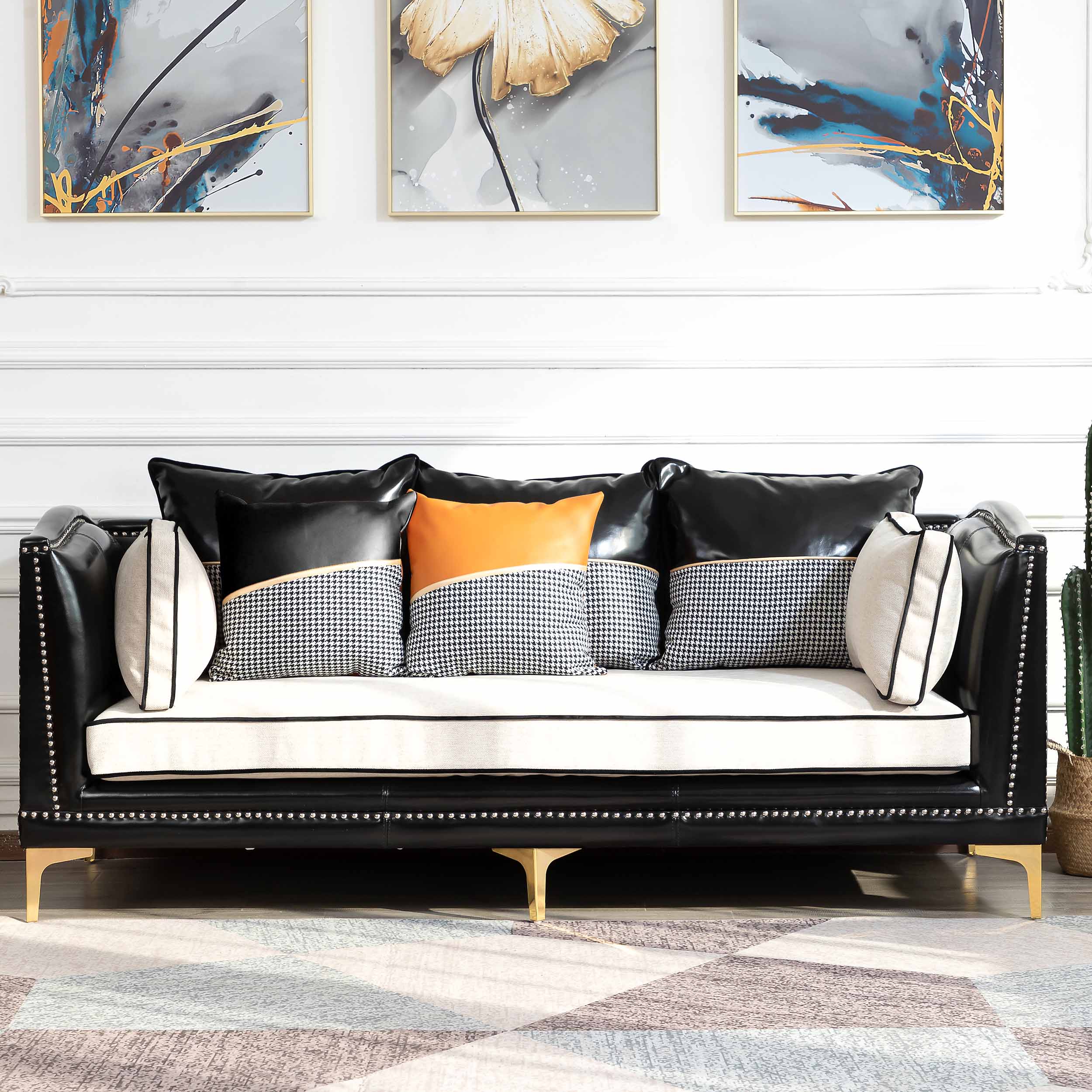 美式客廳組合小戶型簡約雙三人新中式現代奢華高端輕奢風真皮沙發
