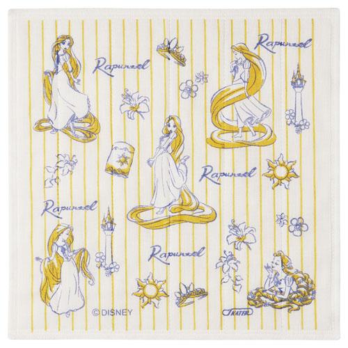 長髮公主 絲質 手帕 黃條紋 30×30 cm 毛巾 方巾 日本製 迪士尼 樂佩 公主 正版 授權 J00030226