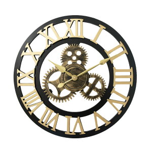 工業風木質靜音掛鐘 美式齒輪復古掛表 客廳餐廳裝飾創意壁鐘鐘表