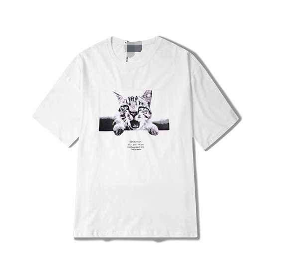 FINDSENSE H1夏季 新款 歐美 街頭 嘻哈 小猫印花 時尚 寬鬆 潮牌 情侶短袖 白色T恤 潮男女 上衣