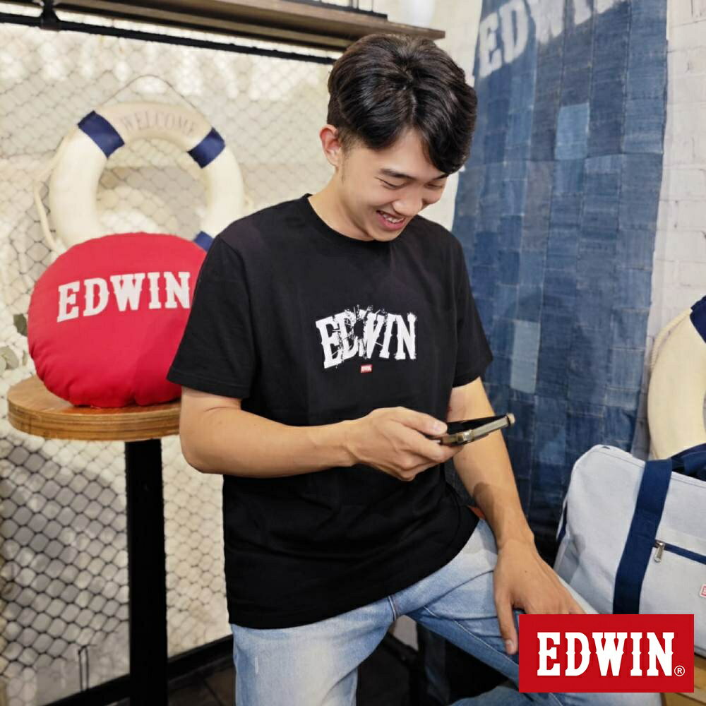 EDWIN 男款 能量爆炸LOGO短袖T恤 (黑色)