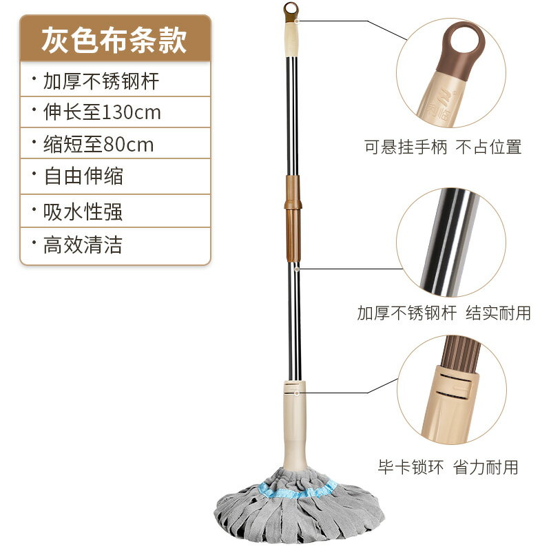 擰水拖把 自擰水拖把免手洗家用旋轉擰水普通老式拖布手擰式自擰干棉線拖把【MJ193129】 7