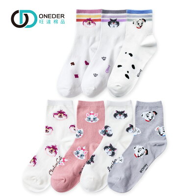 迪士尼 貓貓狗狗長襪 女中統襪 魯斯佛 101忠狗 瑪麗貓 棉襪【旺達棉品】LU-A303