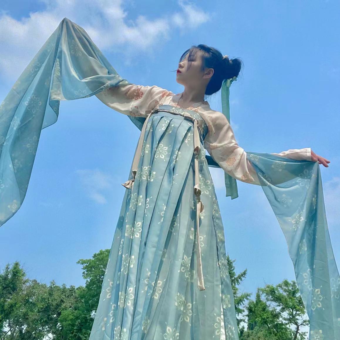 免運 漢風王朝原創漢服女【念安】唐制一片式復原印花齊胸裙春夏秋款