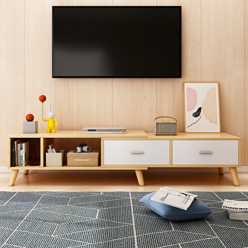 北歐電視柜茶幾組合小戶型家用客廳臥室現代簡約地柜伸縮電視機柜