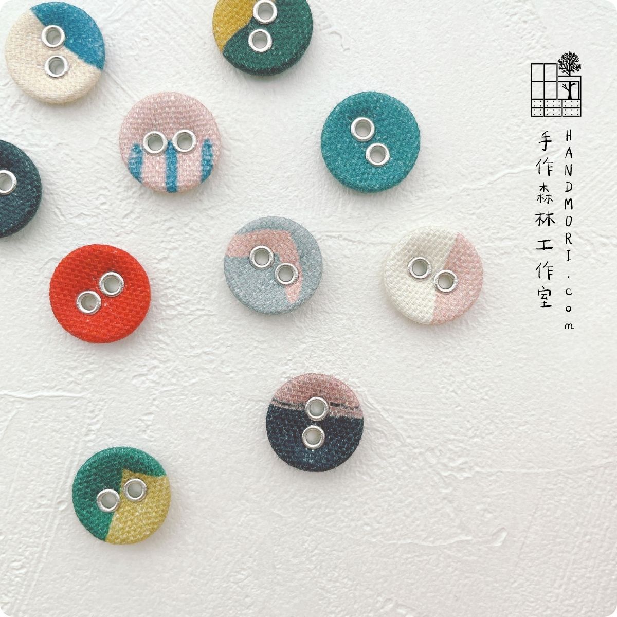 手作森林【兩孔布包釦-12mm】原創印花 北歐的下午茶 厚棉 釦子 包扣 襯衫扣 手縫釦 鈕扣配件