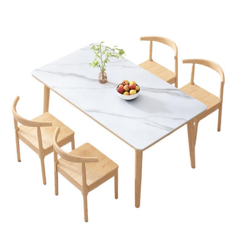 巖板餐桌家用小戶型北歐橡膠木純實木餐廳桌椅組合長方形吃飯桌子[DD010109]