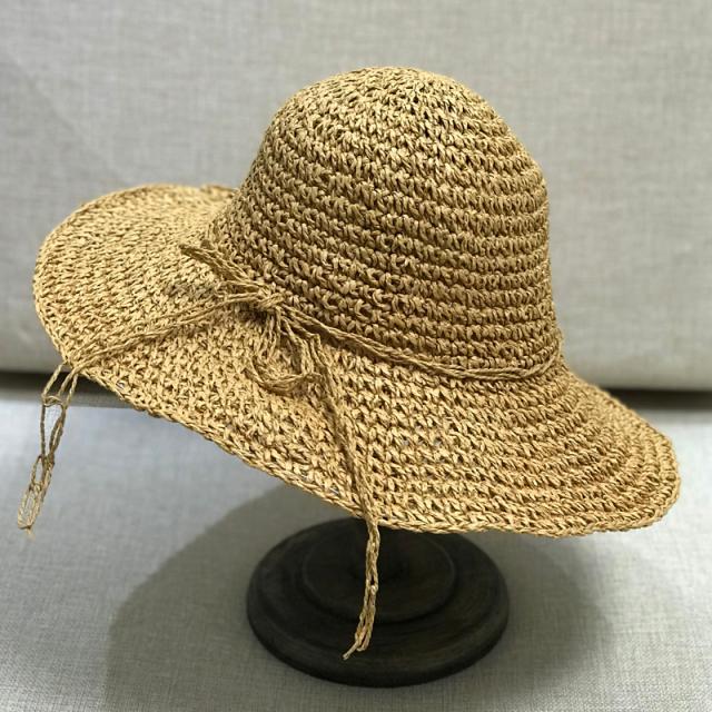 親子草帽母女夏天大檐遮陽帽沙灘帽防曬可折疊度假帽兒童寶寶帽子1入