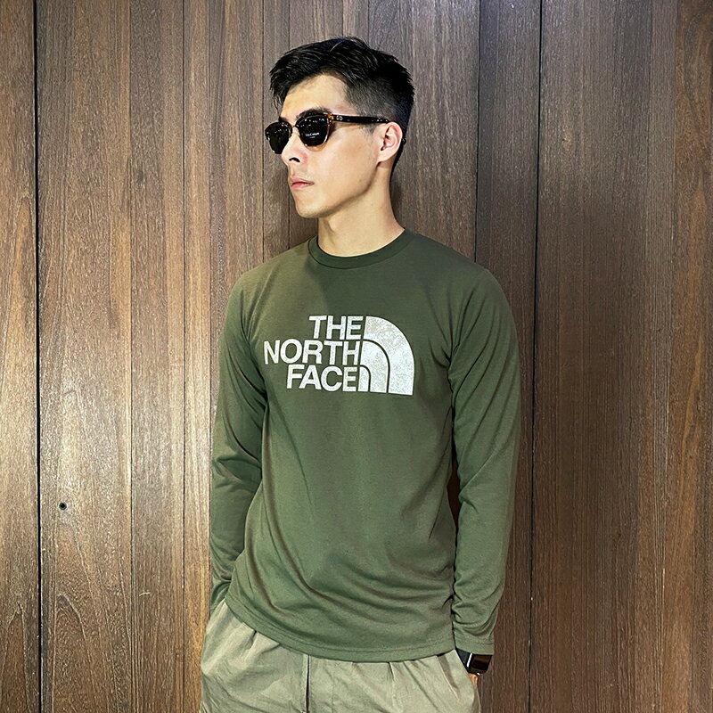 美國百分百【全新真品】The North Face 長袖 棉質 T恤 TNF 上衣 logo 長薄T 日版 軍綠 CK63