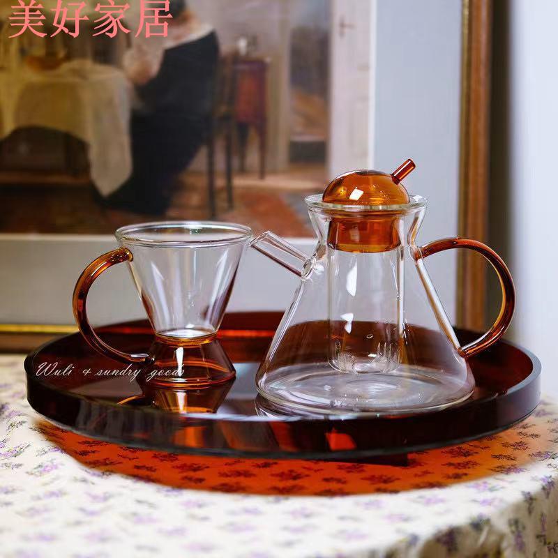 免運 茶壺 茶具 玻璃壺 開水壺 歐式煮茶壺泡茶壺耐高溫玻璃復古咖啡壺套裝手沖壺