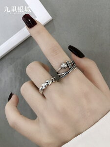 S925銀多層交叉笑臉愛心泰銀復古戒指時尚個性日韓東大門食指指環