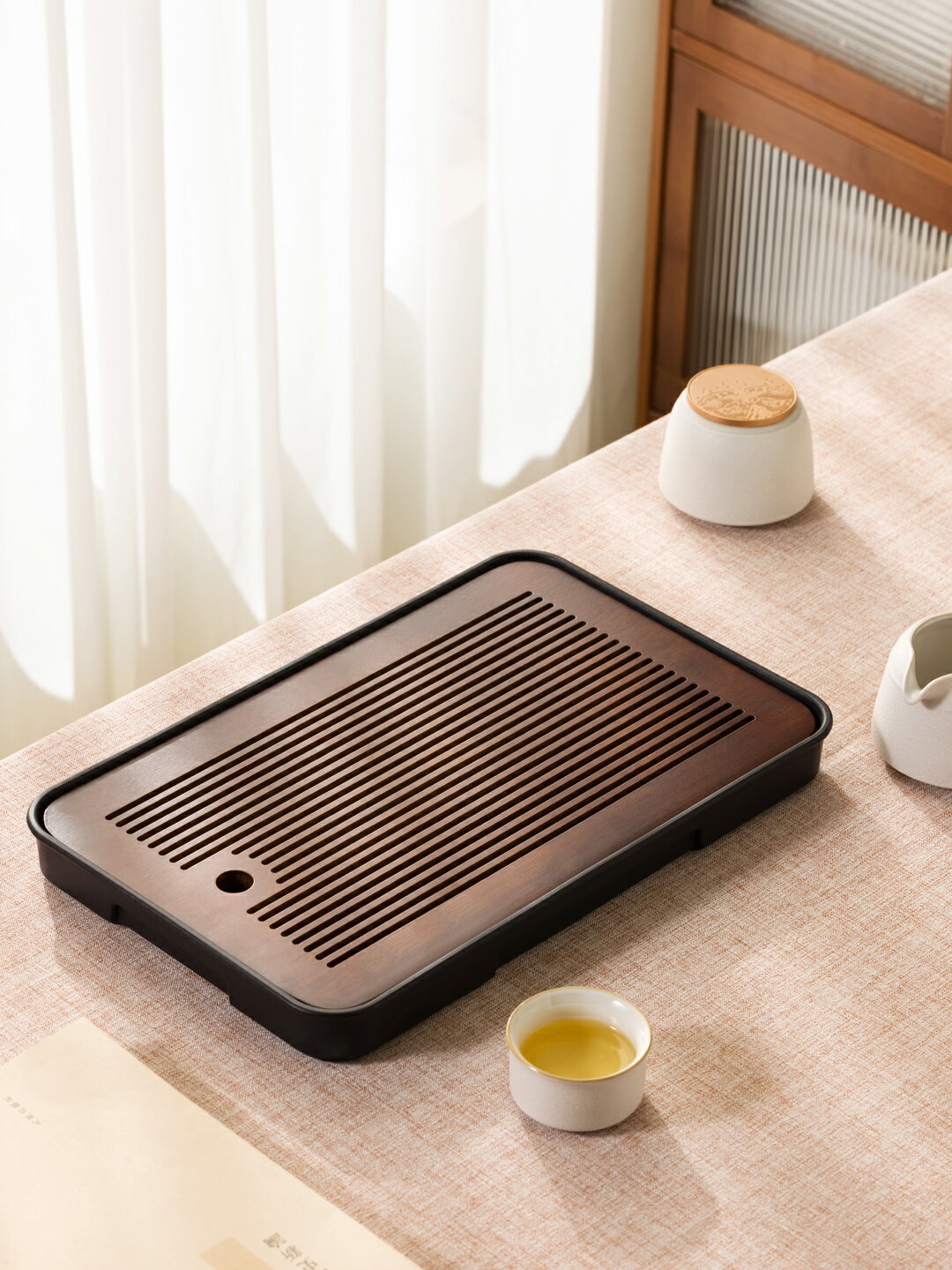 日式茶盤家用現代簡約小茶臺密胺干泡瀝水功夫茶具儲水竹托盤套裝