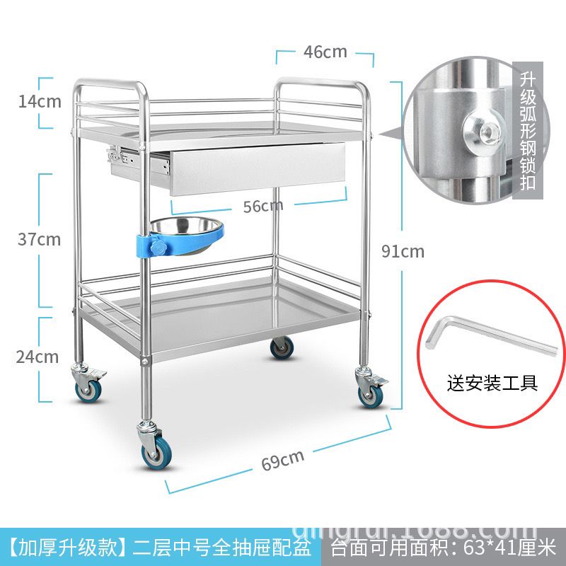 小推車醫用多功能加厚不銹鋼小推車護士專用推車移動置物架車472M公司貨