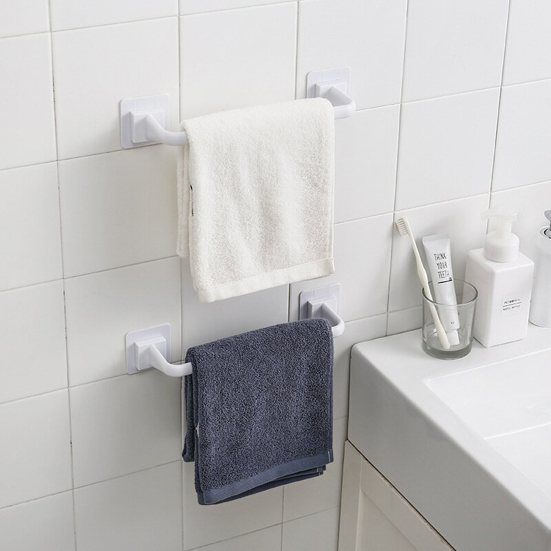 免打孔毛巾架衛生間置物架浴室廁所掛毛巾桿吸盤掛鉤廚房抹布掛架