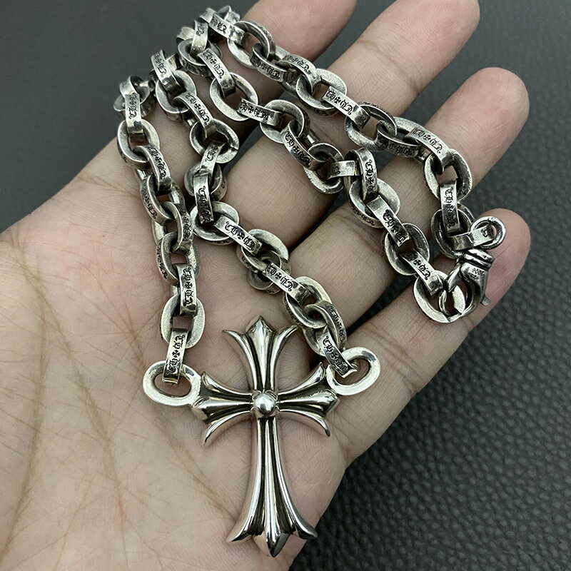 925純銀8毫米字母鏈十字架時尚克羅心泰銀網紅潮款個性朋克風項鏈 3