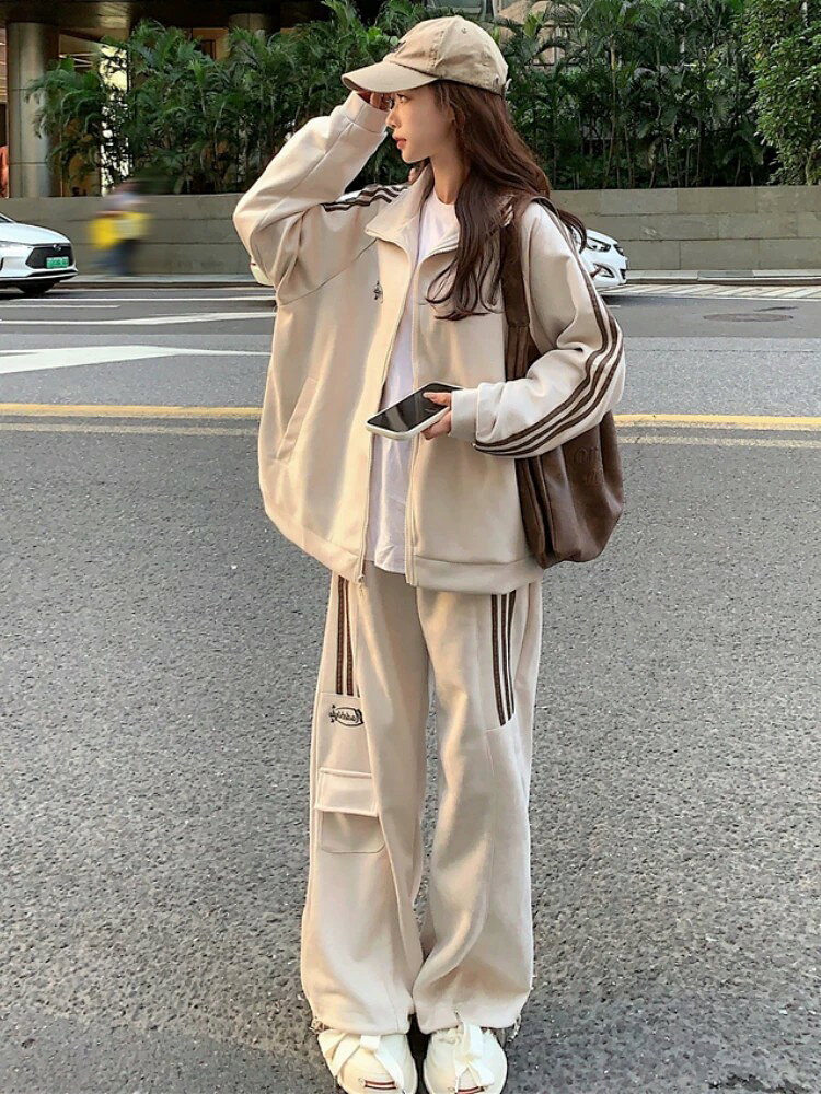 時尚寬鬆顯瘦美式衛衣運動套裝女春秋季學生跑步時尚休閒兩件式潮【聚物優品】