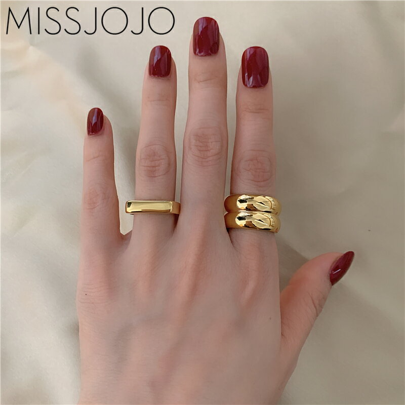 日韓歐美金屬風ins冷淡風夸張個性寬版鈦鋼鍍18K金色食指戒指女